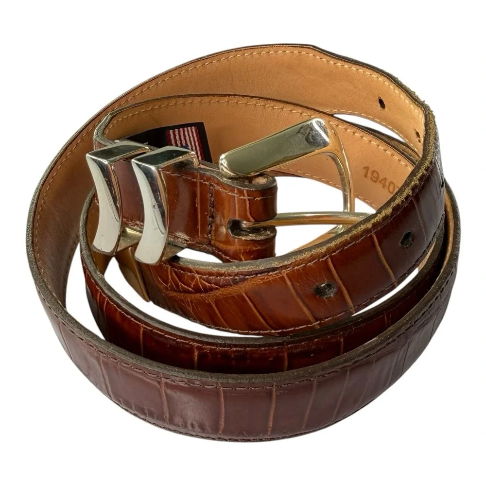 ONYX by Brighton Men's Leather Belt 42 Brown Croc Embossed Italian Calfskin USA